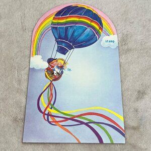 Vintage 1980s Rainbow Hot Air Balloon Seal and Send Stationery Postcard Letters